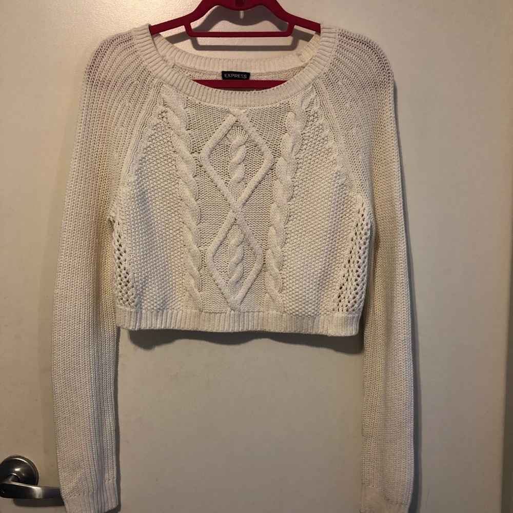 Express Crop White Cable Knit Sweater Small